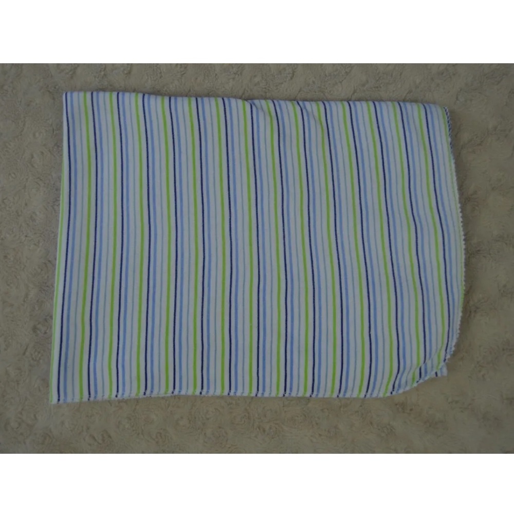 Cutie Pie Blue Green Stripe Baby Blanket Jersey Knit Stretch Swaddle White Lovey